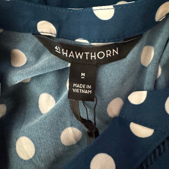 41 Hawthorn London Mixed Media Blouse Teal White Polka Dot Women’s M NWT - Picture 6 of 7
